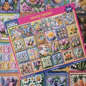 White Mountain Easter Crochet 1000-Piece Puzzle - Multicolor